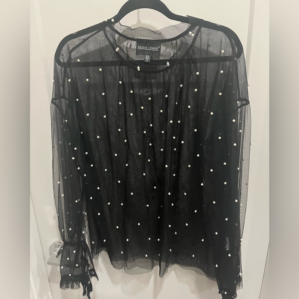 Frank Lyman Design Black Sheer Top with Pearls